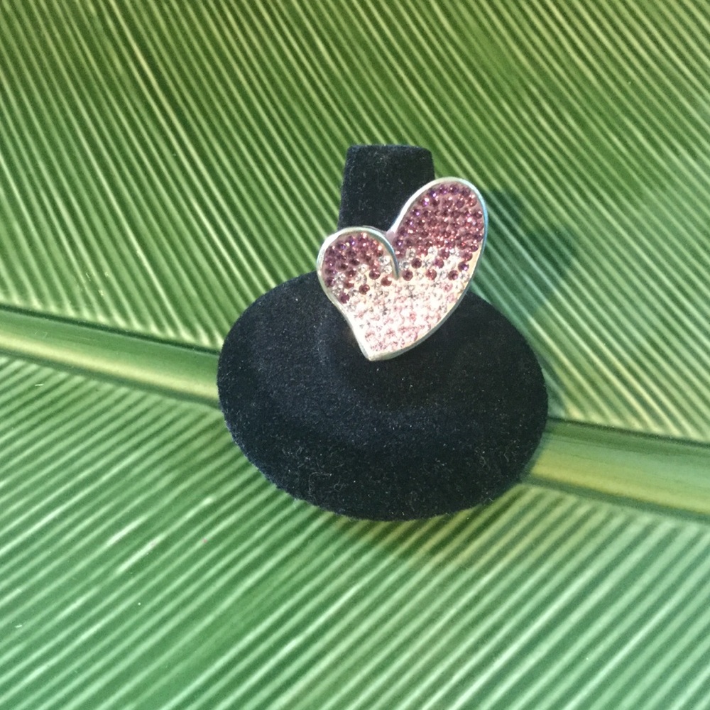 925 Silver Pink crystals Heart Ring Size 7